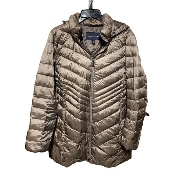 Lands End‎ Bronze Long Quilted Puffer Coat with Hood - Picture 1 of 5